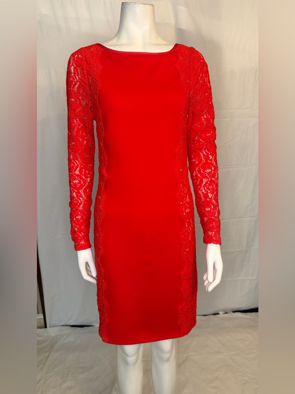 Tracy Reese Red Long-Sleeve Lace Sheath Dress